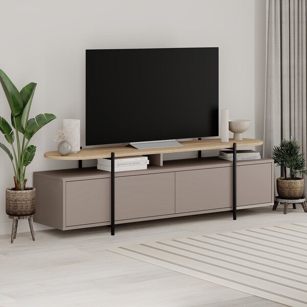 Siva/bež TV omarica v hrastovem dekorju 160x48 cm Hinoa – Marckeric