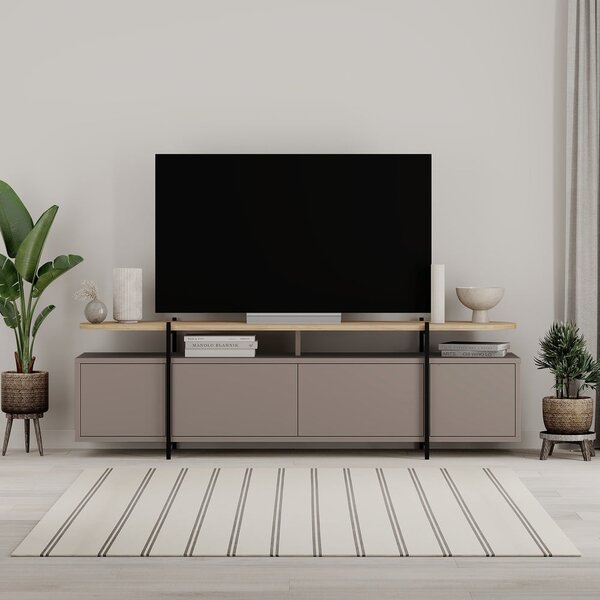 Siva/bež TV omarica v hrastovem dekorju 160x48 cm Hinoa – Marckeric