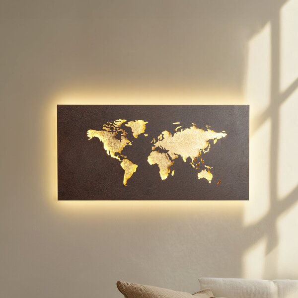 Lucande LED stenska svetilka World, rjava/zlata, 60 cm x 30, Rjava / rjasta, Dnevna soba / jedilnica, Kovina, Sodobni