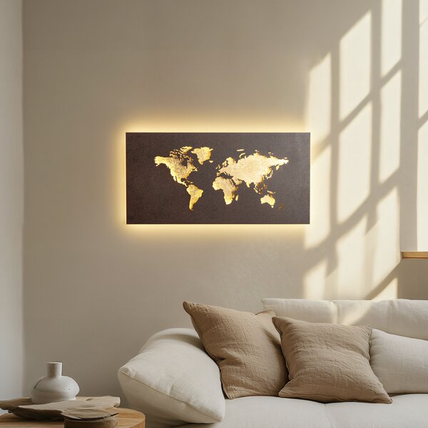 Lucande LED stenska svetilka World, rjava/zlata, 60 cm x 30, Rjava / rjasta, Dnevna soba / jedilnica, Kovina, Sodobni