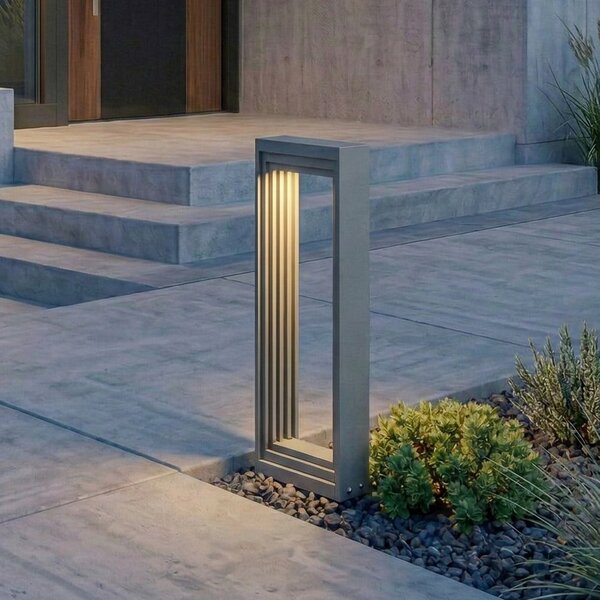 Lucande LED-svetilka Ashkan, višina 40 cm, antracitna, IP65, Siva, Kovina, Sodobni