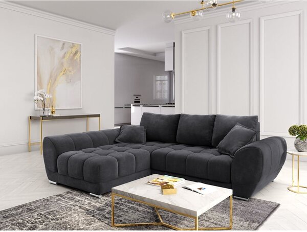 Temno siva žametna raztegljiva sedežna garnitura Windsor & Co Sofas Nuage, levi kot