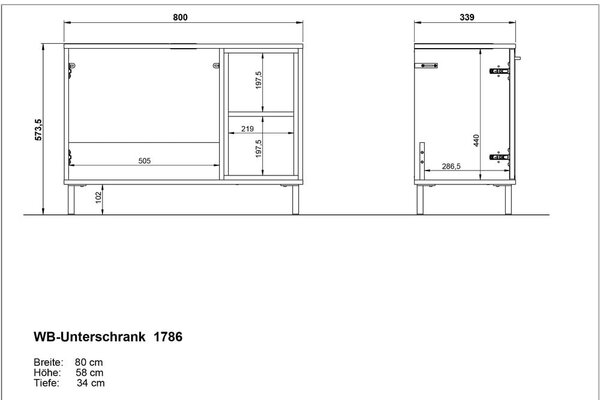 Bela nizka omarica za pod umivalnik v hrastovem dekorju 80x57 cm Loria - Germania