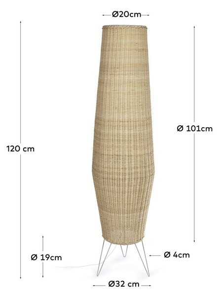 Stoječa svetilka iz ratana v naravni barvi s senčnikom iz ratana (višina 120 cm) Kamaria – Kave Home