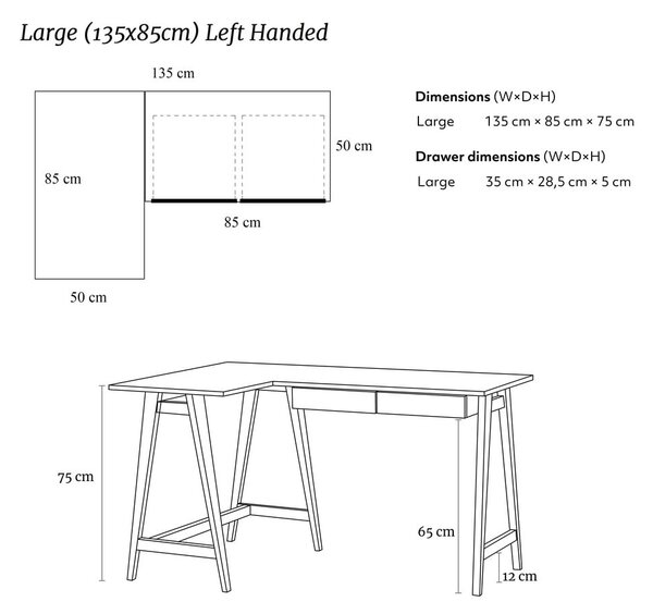 Pisalna miza z belo ploščo 85x135 cm Luka - Ragaba