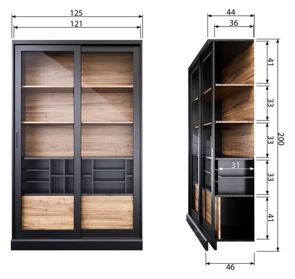 Črna vitrina iz masivnega bora z drsnimi vrati 125x200 cm James – WOOOD