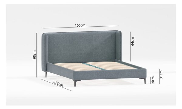 Modra oblazinjena zakonska postelja z letvenim dnom 160x200 cm Basti – Ropez