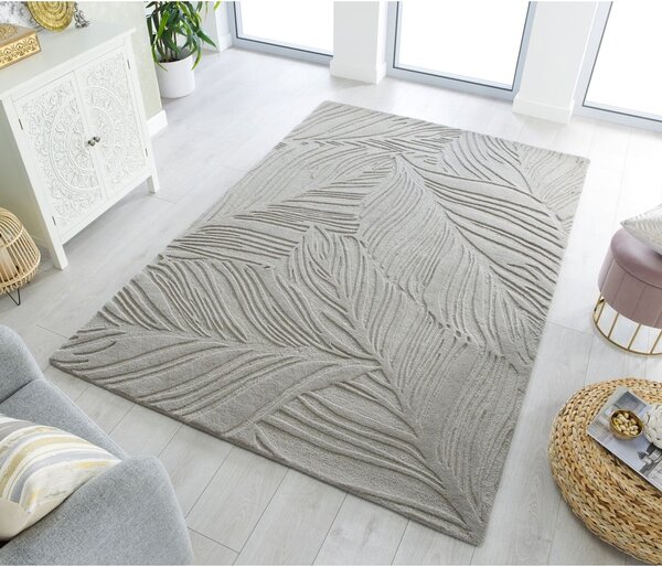 Siva volnena preproga Flair Rugs Lino Leaf, 120 x 170 cm