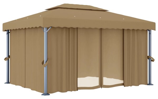 VidaXL Paviljon z zaveso 4x3 m taupe aluminij