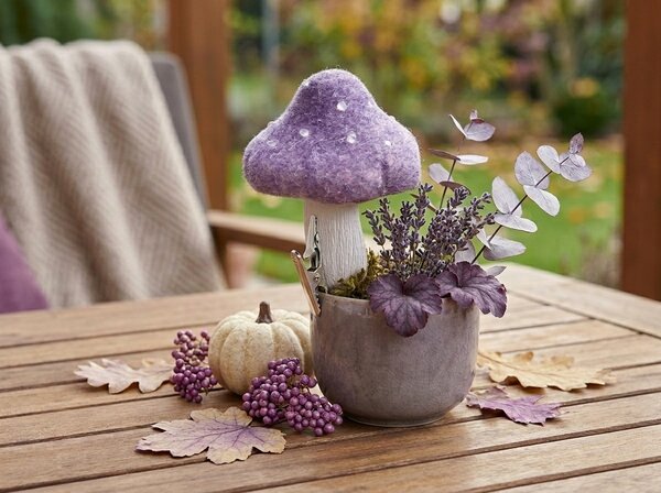 Jesenska dekoracija s sponko MUSHROOM 13,5 cm, vijolična