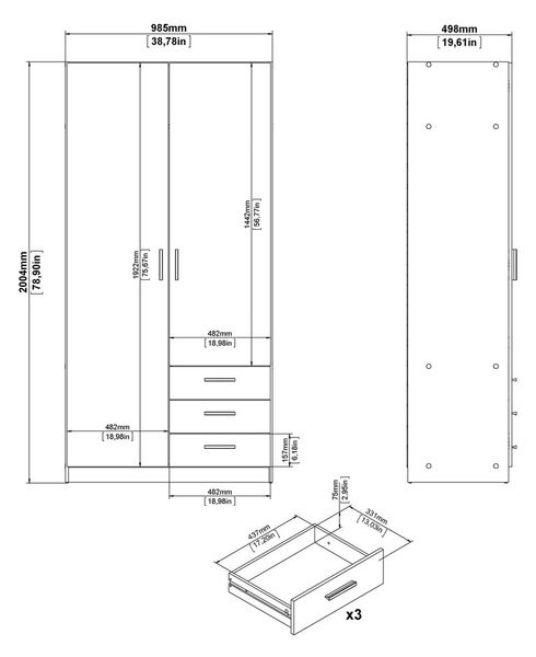 Temno siva garderobna omara 99x200 cm Sprint – Tvilum