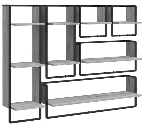VidaXL Komplet stenskih polic s prečkami 6-delni siva sonoma inž. les