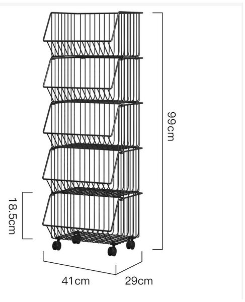 Kovinski regal na kolesih QUANTA, 5 košar, črn