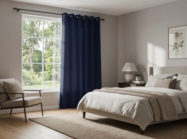 Zavesa OXFORD LIGHT 140x250 cm, temno modra Za obesiti: Kovinski obročki