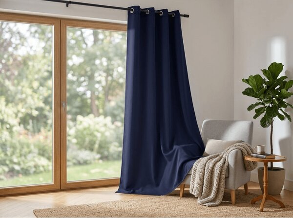 Zavesa OXFORD LIGHT 140x250 cm, temno modra Za obesiti: Kovinski obročki