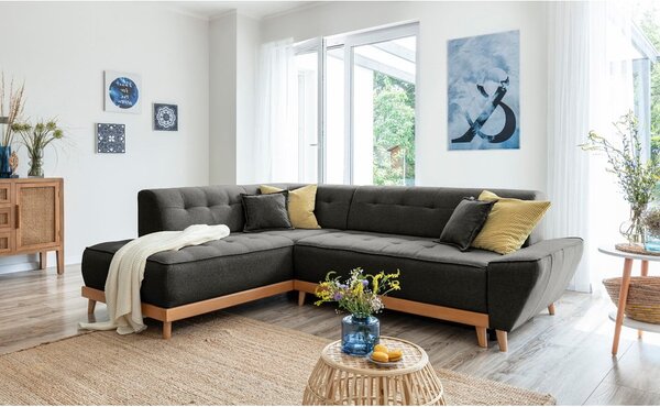 Temno siva raztegljiva sedežna garnitura Miuform Dazzling Daisy L, levi kot