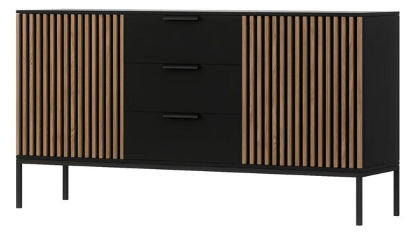 Komoda MEORATI 150x40 cm, črna/hrazdan hrast