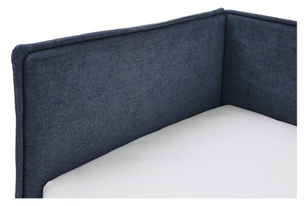 Temno modra oblazinjena kotna otroška postelja s prostorom za shranjevanje z letvenim dnom 90x200 cm Fun – Meise Möbel
