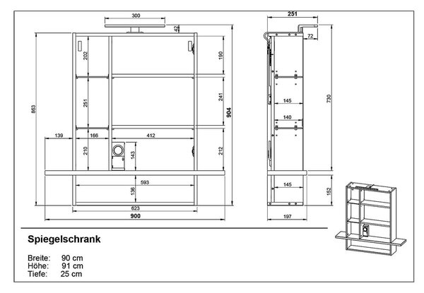 Bela viseča kopalniška omarica z ogledalom v hrastovem dekorju 90x91 cm Novolino - Germania