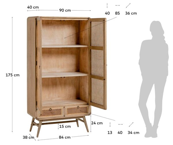 Garderobna omara iz masivne indijske lipovke v naravni barvi 90x175 cm Nalu – Kave Home