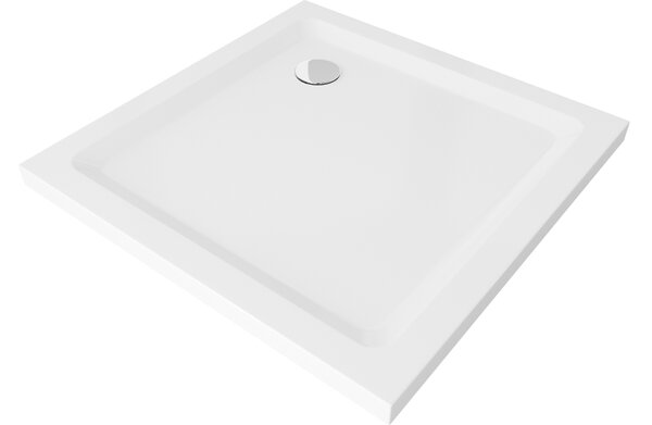 Mexen Flat kvadratna tuš kad Slim 80 x 80 cm, bela, krom sifon - 40108080