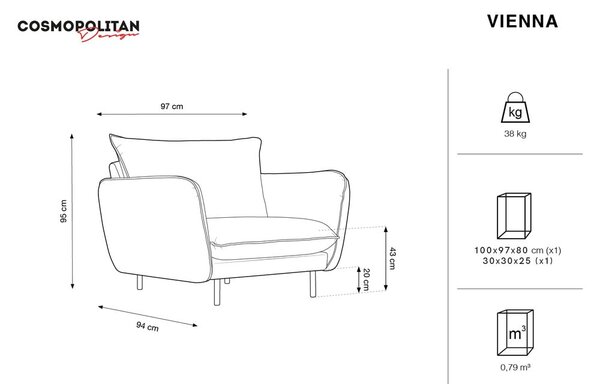 Temno zelen žametni fotelj Vienna - Cosmopolitan Design