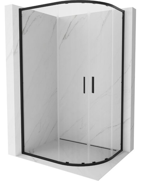 Mexen Exo asimetrična polkrožna drsna prha 90 x 80 cm, prozorna, črna - 8132-090-080-70-00