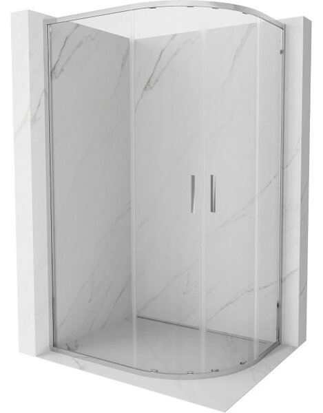 Mexen Exo Asimetrična polkrožna tuš kabina drsna 90 x 80 cm, prozorna, kromirana - 8132-090-080-01-00
