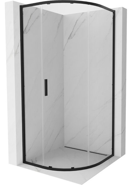 Mexen Exo polkrožna drsna tuš kabina 80 x 80 cm, prozorna, črna - 8131-080-080-70-00