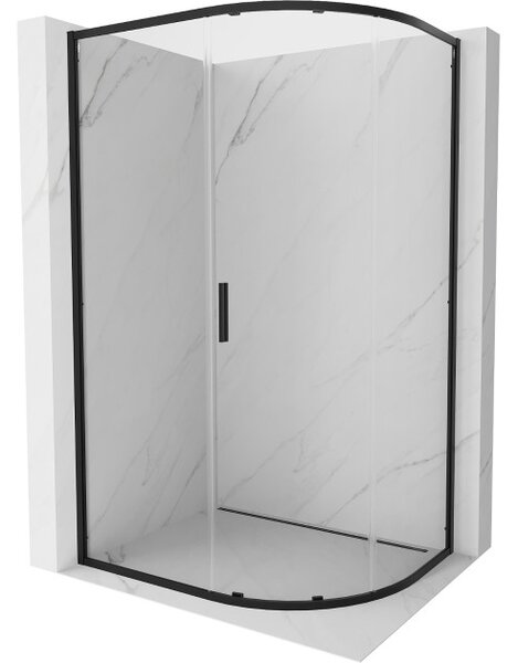 Mexen Exo polkrožna asimetrična drsna tuš kabina 100 x 90 cm, prozorna, črna - 8131-100-090-70-00