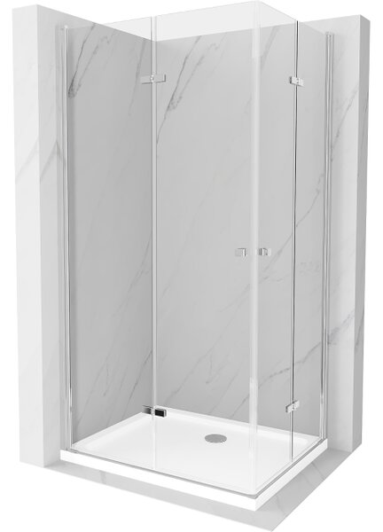 Mexen Lima Zložljiva pršna kabina Duo 80 x 70 cm, prozorna, krom + tuš kad Flat - 856-080-070-01-02-4010