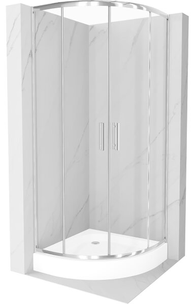 Mexen Rio polkrožna pršna kabina 70 x 70 cm, prozorna, krom + tuš kad, bela - 863-070-070-01-00-4710