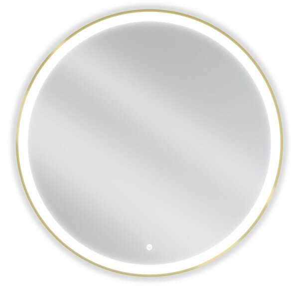 Mexen Esso osvetljeno kopalniško ogledalo, okroglo 90 cm, LED 6000K, zaščita proti zamegljenju, zlati okvir