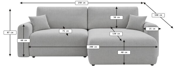 Raztegljiva obojestranska sedežna garnitura v obliki črke L NORDEN TILIA 250x140 cm, svetlo siva