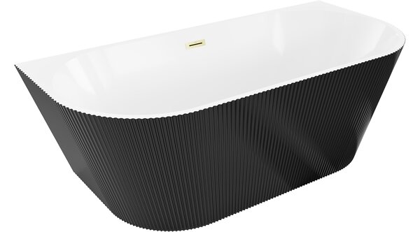 Mexen Oris samostoječa ob steno rebrasta kopalna kad 170 x 80 cm, bela/črna, zlati krtačeni preliv - 52871708075-55