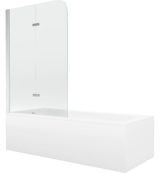 Mexen Vega pravokotna kopalnica 160 x 70 cm z oblogo in zaslonom 2-krilna 100 cm, prozorna, krom - 550116070X9010020100