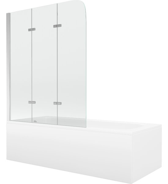 Mexen Vega pravokotna kad 150 x 70 cm z oblogo in 3-krilnim zaslonom 120 cm, prozoren, krom - 550115070X9012030100