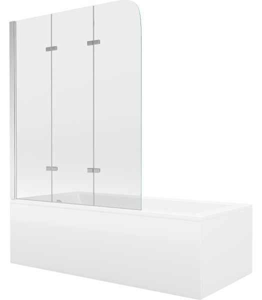 Mexen Cubik pravokotna kopalna kad 150 x 70 cm z ohišjem in 3-krilnim zaslonom 120 cm, prozorna, krom - 550315070X9012030100
