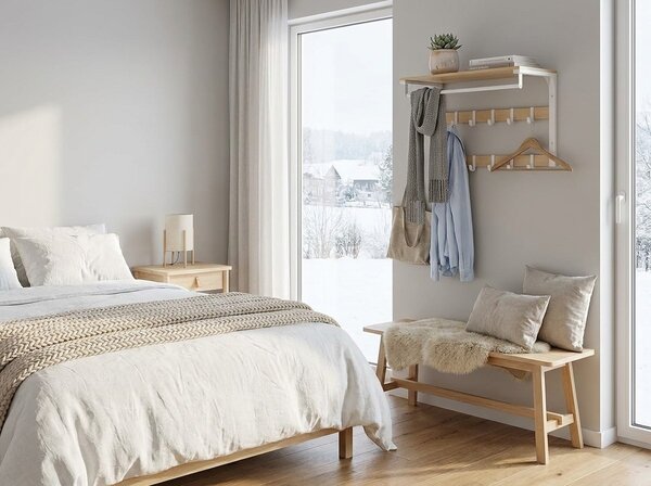 Stenski obešalnik s polico SOREVI, hrast/bela