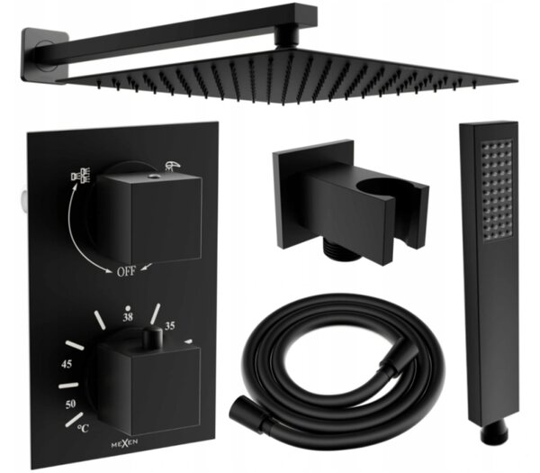 Mexen Cube DR02 vgradni tuš komplet z 30 cm deževno glavo, črna - 77502DR0230-70