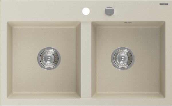 Mexen Hektor granitno pomivalno korito 2-prekatno 800 x 480 mm, bež, kromiran sifon - 6521802000-69
