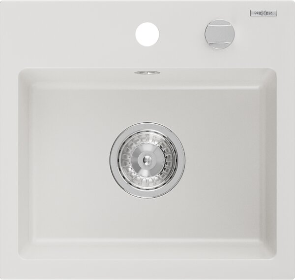Mexen Milo granitno pomivalno korito enojno 435 x 410 mm, belo, chrom sifon - 6505441000-20