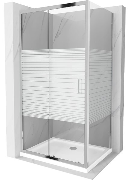 Mexen Apia drsna tuš kabina 100 x 70 cm, bele črte, krom + pladenj Flat - 840-100-070-01-20-4010