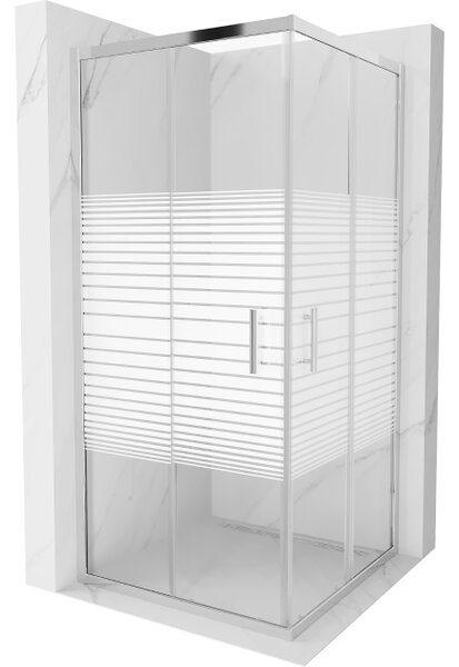 Mexen Rio kvadratna tuš kabina 90 x 90 cm, beli trakovi, krom - 860-090-090-01-20