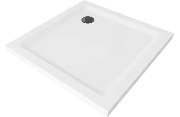 Mexen Flat kvadratna kad slim 70 x 70 cm, bela, črna sifon - 40107070B