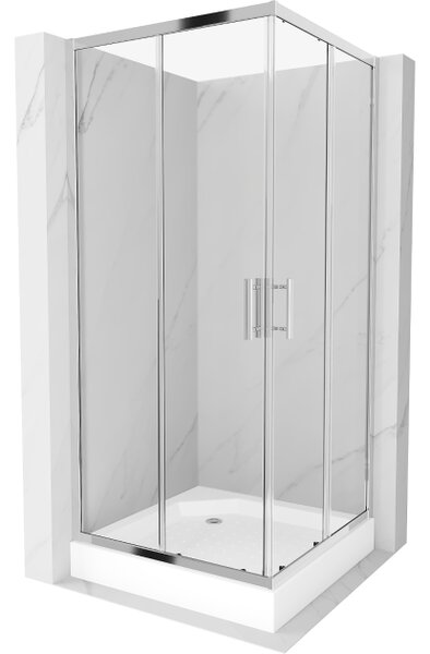 Mexen Rio kvadratna pršna kabina 90 x 90 cm, prozorna, krom + kad, bela - 860-090-090-01-00-4510