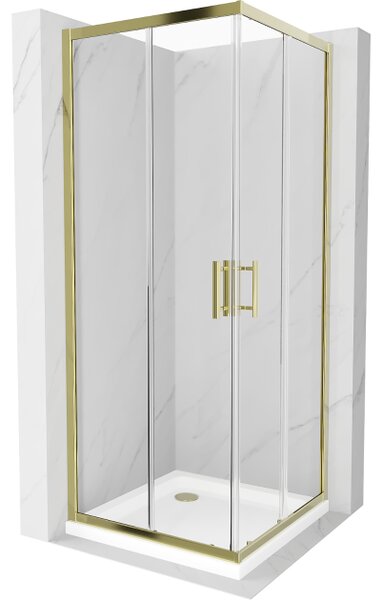 Mexen Rio kvadratna tuš kabina 80 x 80 cm, prozorna, zlata + pladenj Flat, bel - 860-080-080-50-00-4010G