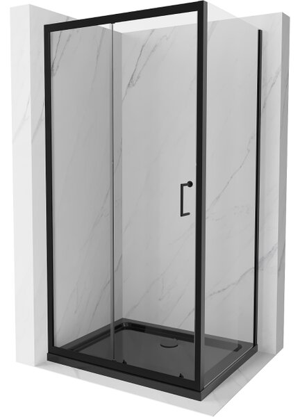 Mexen Apia drsna tuš kabina 90 x 70 cm, prozorna, črna + Flat tuš kad, črna - 840-090-070-70-00-4070B