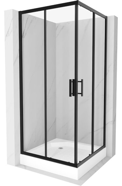 Mexen Rio kvadratna tuš kabina 90 x 90 cm, prozorna, črna + tuš kad, bela - 860-090-090-70-00-4510