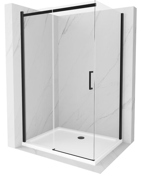 Mexen Omega drsna prha kabina 100 x 70 cm, prozorna, črna + tuš kad Flat, bela - 825-100-070-70-00-4010B